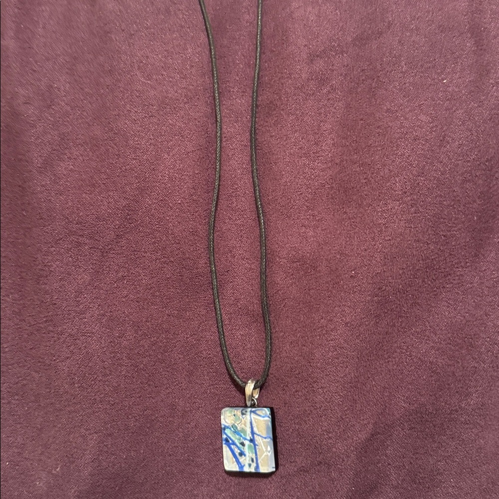 Black Cord Necklace with Mosaic Pendant